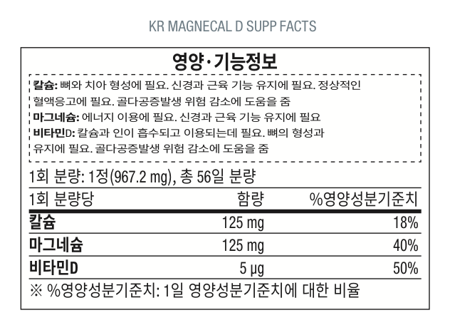 마그네칼 D 공식 제품 성분표
