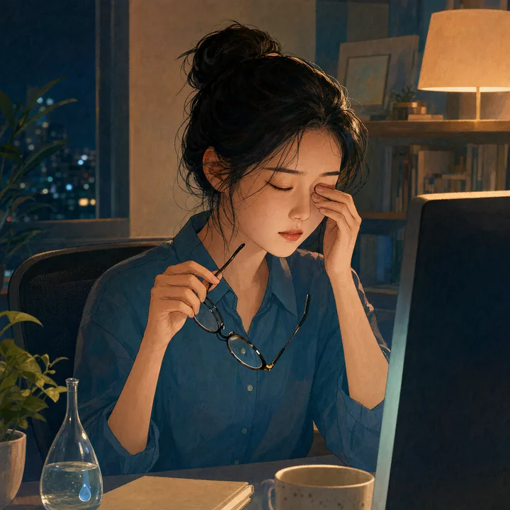 눈 건강 고민을 일상 장면으로 표현한 일러스트