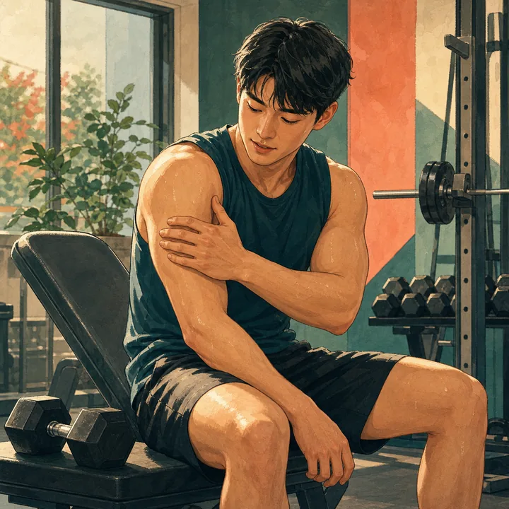 운동·근육 고민을 일상 장면으로 표현한 일러스트