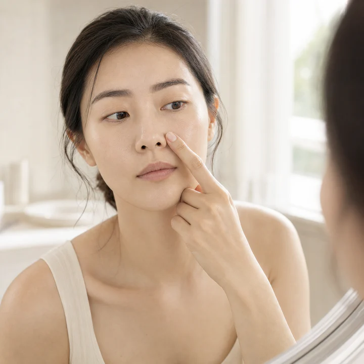 모공 고민을 일상 장면으로 표현한 일러스트