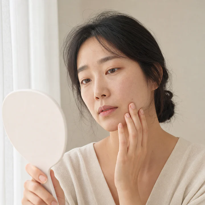 피부톤 고민을 일상 장면으로 표현한 일러스트